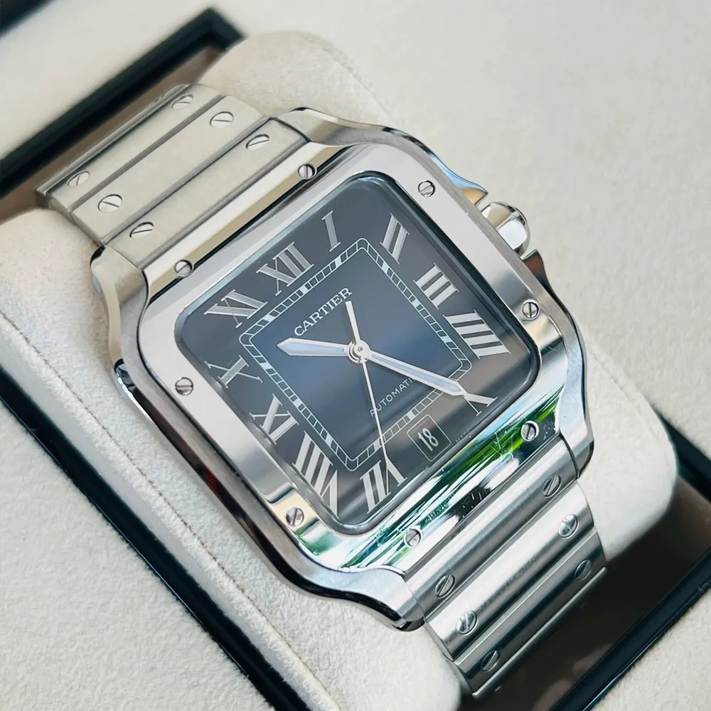 Cartier Santos blue dial Stainless Steel large super clone watch